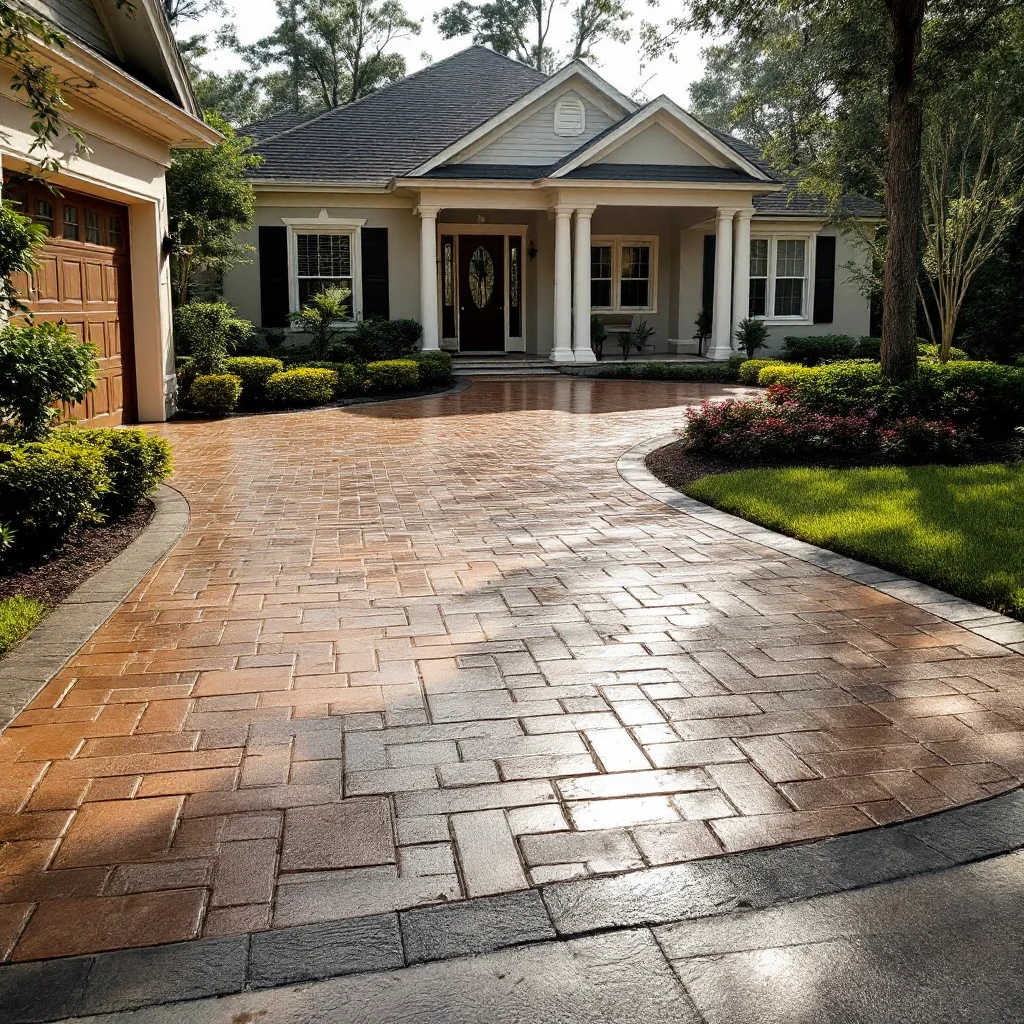 Stamped concrete driveway with pattern in Winter Park
