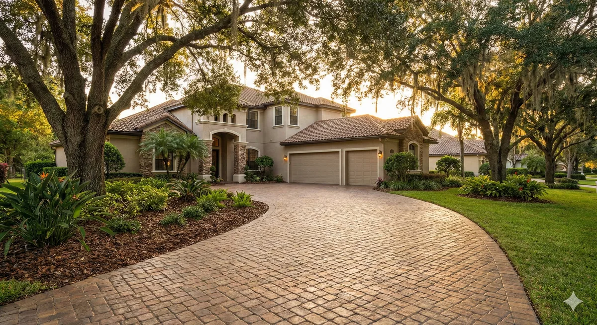 Premium stamped concrete driveway in Oviedo